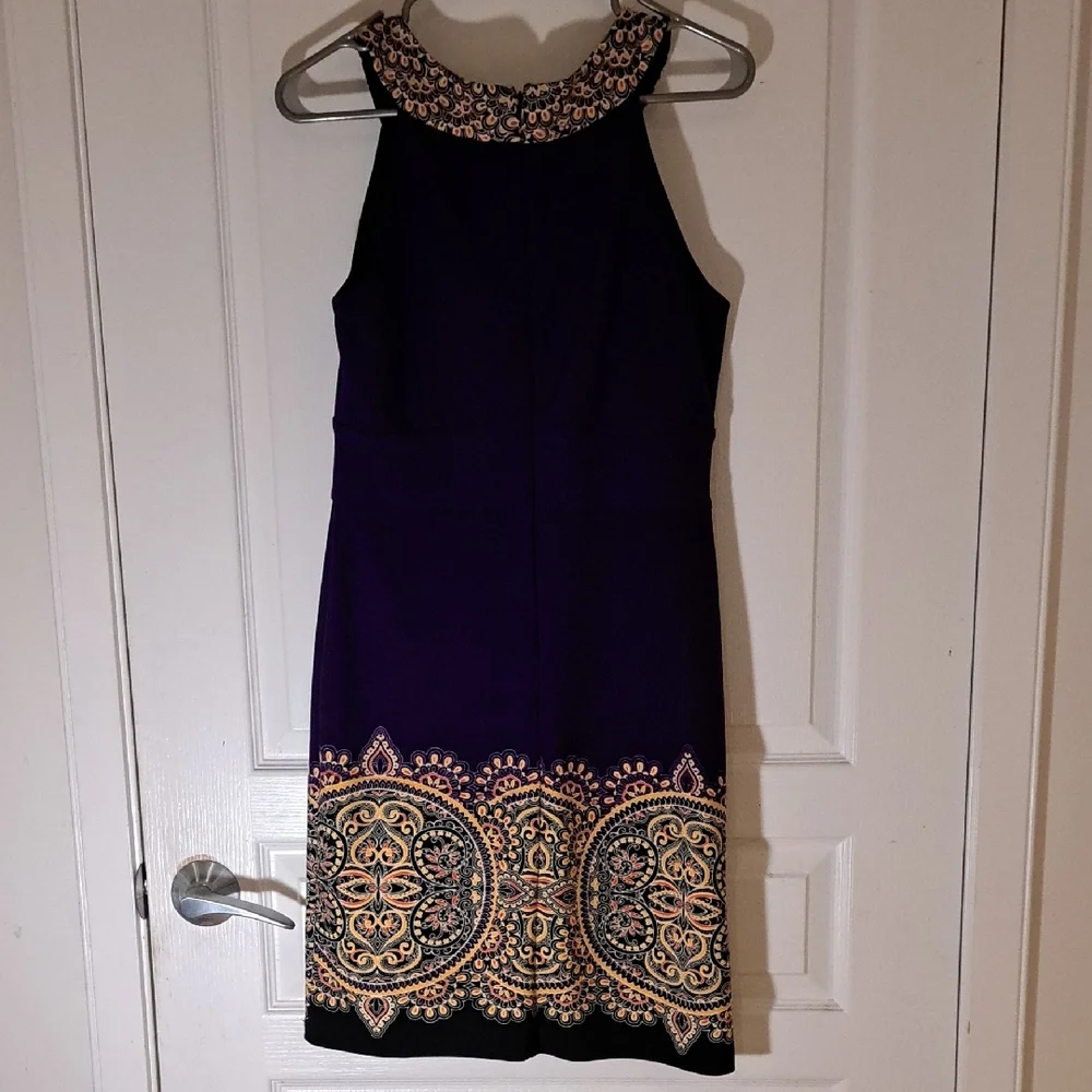 137 - Muse Elegant Purple Midi Dress with Gold And Multi Colored Accents - Picture 9 of 10